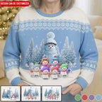 Christmas Snowman Grandma With Her Kids - Personalized Wool Sweater
