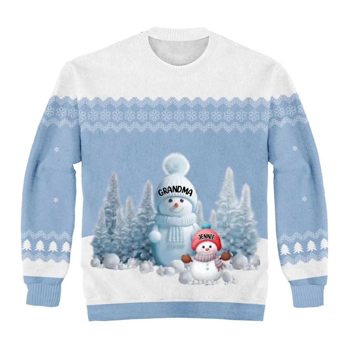 Christmas Snowman Grandma With Her Kids - Personalized Wool Sweater